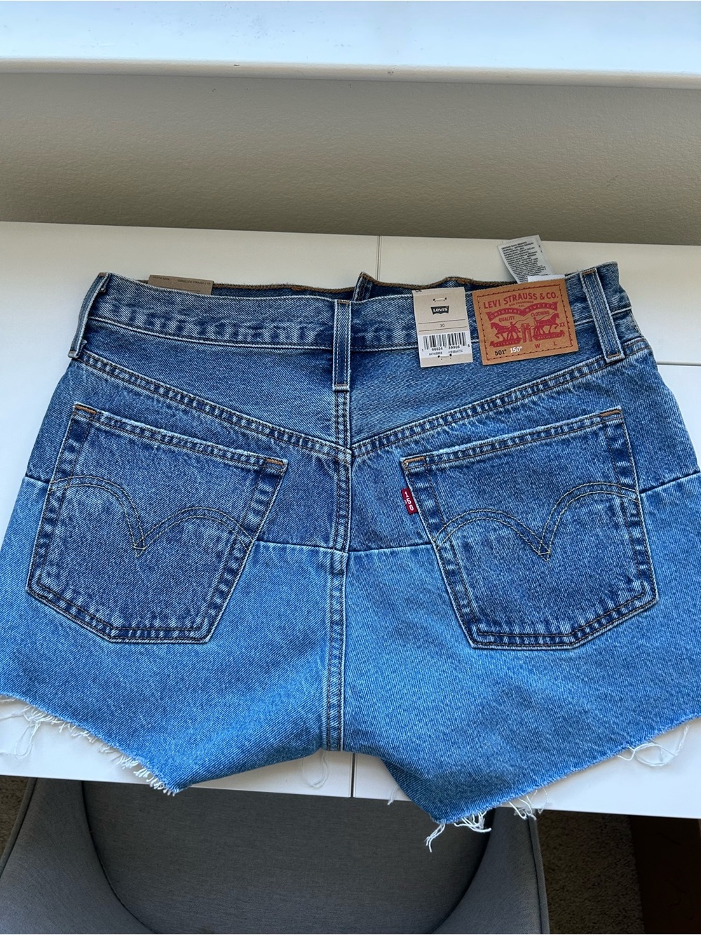 Levi's Two-Tone Cutoff Denim Shorts - Blue - Picture 3 of 4